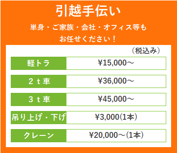 料金　引っ越し手伝い