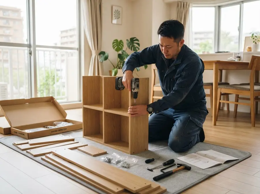 組み立て家具を組み立てるスタッフ